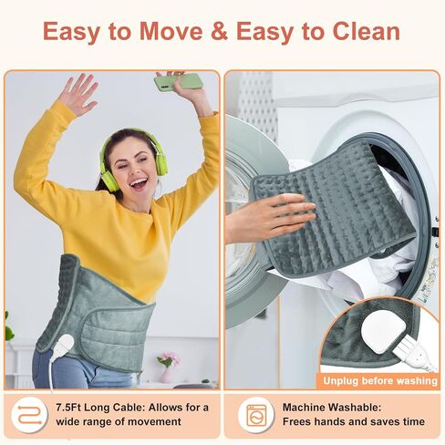 Heating Pad for Back Pain Relief,12"x24"+20" Large Heat Pad with Loop Fasten,6 Heat Setting, Auto Shut Off, Machine Washable, Electric Heating Pad for Neck and Shoulder in Saudi Arabia