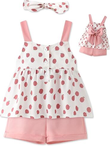 oklady Toddler Girl Clothes Cute Sleeveless Printed Top Casual Shorts Set Summer Outfits for Girls 3Pcs Clothing Sets in Kuwait