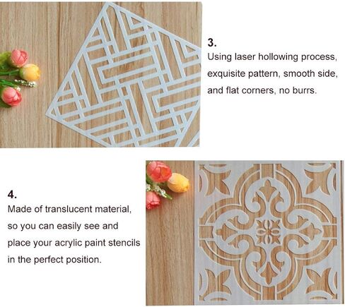12 x 12 Inch Large Size Reusable Stencil Laser Cut Painting Template Floor Wall Tile Fabric Furniture Stencils Painting Stencils (E4, 4PC) in Saudi Arabia