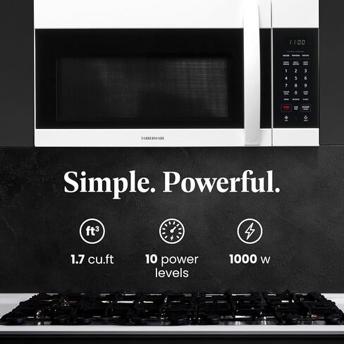 فرن ميكروويف فاربروير فوق النطاق، 1.7 قدم مكعب. قدم. - 1000 واط - إعادة تسخين تلقائي، طهي متعدد المراحل، ميزة الذوبان/التنعيم، قفل أمان للأطفال، شاشة LED - موفرة للمساحة وقوية - أبيض in Kuwait