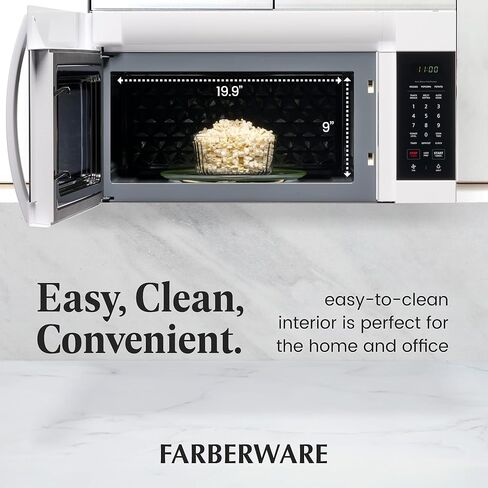 فرن ميكروويف فاربروير فوق النطاق، 1.7 قدم مكعب. قدم. - 1000 واط - إعادة تسخين تلقائي، طهي متعدد المراحل، ميزة الذوبان/التنعيم، قفل أمان للأطفال، شاشة LED - موفرة للمساحة وقوية - أبيض in Kuwait