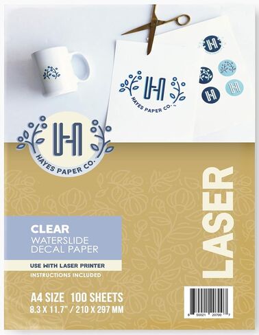 Hayes Paper, Waterslide Decal Paper LASER CLEAR 20 Sheets Premium Water-Slide Transfer Transparent Printable Water Slide Decals A4 Size in Saudi Arabia