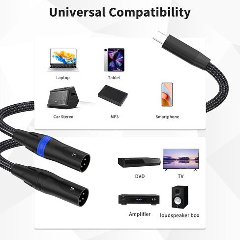 كابل صوت USB C إلى ثنائي XLR ذكر، كابل مضخم طاقة ستيريو USB C إلى 2 XLR ذكر، مكبر صوت نشط للاتصال عبر USB c للهاتف المحمول، كابل صوت مضخم الطاقة - 10 أقدام in Kuwait