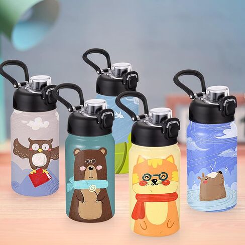 فراغات زجاجات المياه التسامي للأطفال مع غطاء صنبور ومقبض، 6 عبوات زجاجات مياه معزولة مخصصة بحجم 14 أونصة، مفتوحة بنقرة واحدة، هدية ذاتية الصنع للأولاد والبنات إلى المدرسة الرياضية والسفر والتخييم، باللون الأبيض in Kuwait