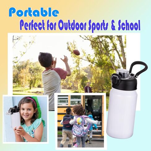فراغات زجاجات المياه التسامي للأطفال مع غطاء صنبور ومقبض، 6 عبوات زجاجات مياه معزولة مخصصة بحجم 14 أونصة، مفتوحة بنقرة واحدة، هدية ذاتية الصنع للأولاد والبنات إلى المدرسة الرياضية والسفر والتخييم، باللون الأبيض in Kuwait