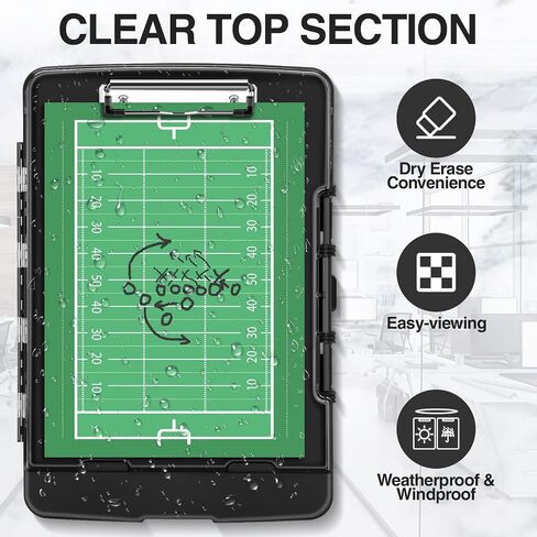Sooez Original Clipboard with 2 Storage & Pen Holder, Heavy Duty Clip Boards 8.5x11 with Dual Storage, Clearview Dry Erase Coach Clipboard with Real Hinge, High Capacity, School & Office Supplies in Kuwait