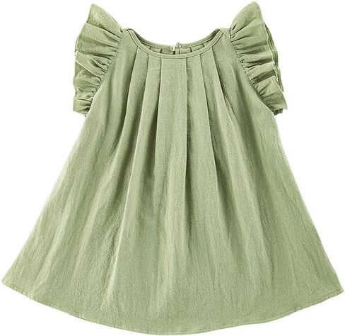 Yanmucy Toddler Cotton Dress Baby Girls Summer Beach Ruffle Pink/Beige Dresses 6-24 Months in Kuwait