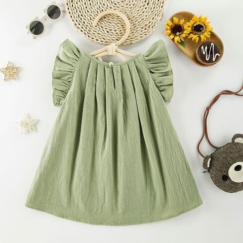 Yanmucy Toddler Cotton Dress Baby Girls Summer Beach Ruffle Pink/Beige Dresses 6-24 Months in Kuwait
