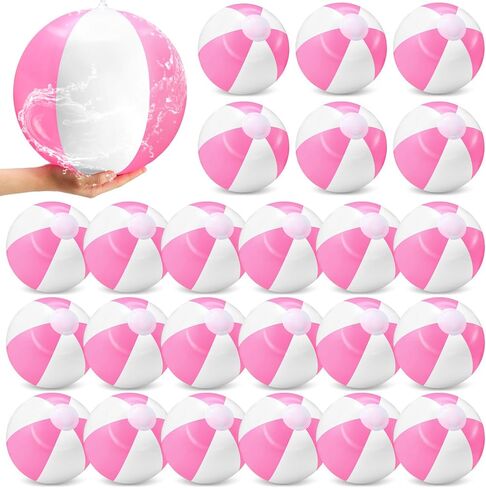 Lunmon 24 Pieces Pink and White Inflatable Beach Ball Round Pool PVC Balls Bulk Pool Party Favors Blow up Pool Game Toys for Swimming Pool Summer Hawaiian Tropical Theme Party Supplies in Saudi Arabia