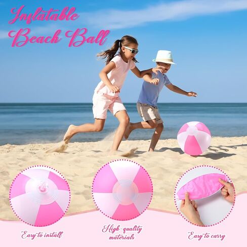 Lunmon 24 Pieces Pink and White Inflatable Beach Ball Round Pool PVC Balls Bulk Pool Party Favors Blow up Pool Game Toys for Swimming Pool Summer Hawaiian Tropical Theme Party Supplies in Saudi Arabia
