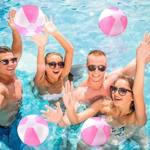 Lunmon 24 Pieces Pink and White Inflatable Beach Ball Round Pool PVC Balls Bulk Pool Party Favors Blow up Pool Game Toys for Swimming Pool Summer Hawaiian Tropical Theme Party Supplies in Saudi Arabia