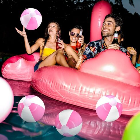 Lunmon 24 Pieces Pink and White Inflatable Beach Ball Round Pool PVC Balls Bulk Pool Party Favors Blow up Pool Game Toys for Swimming Pool Summer Hawaiian Tropical Theme Party Supplies in Saudi Arabia