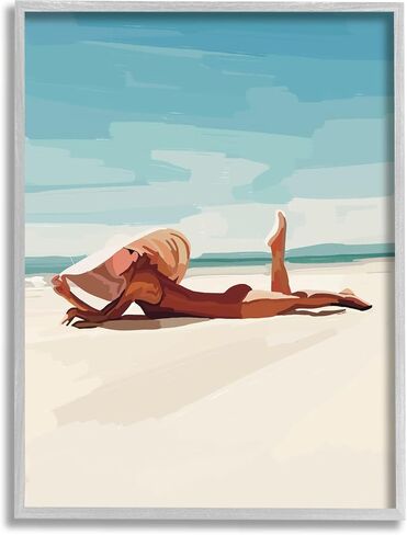Stupell Industries Beach Babe Lounging Coastal Ocean Shoreline Framed Wall Art, Design By Amelia Noyes in Saudi Arabia