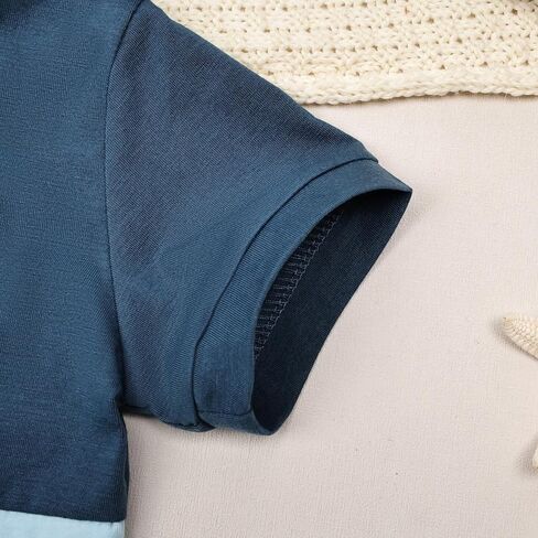 بيبي بوي ملابس طفل ملابس الصيف قصيرة الأكمام مقنعين المرقعة تي شيرت كامل وجيب طقم بناطيل رجالي 12 شهرًا-4T in Kuwait