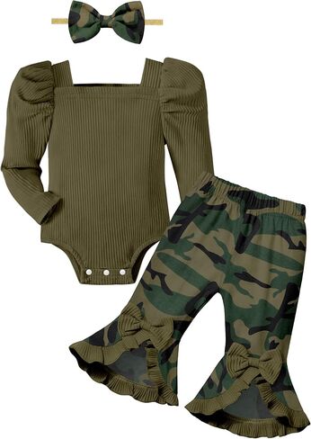 Von kilizo ملابس طفلة ملابس أطفال زهرية للفتيات نفخة طويلة الأكمام مضلع رومبير مضيئة بانت مجموعات طفل أطقم ملابس للفتيات in Kuwait