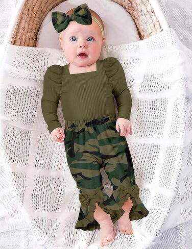 Von kilizo ملابس طفلة ملابس أطفال زهرية للفتيات نفخة طويلة الأكمام مضلع رومبير مضيئة بانت مجموعات طفل أطقم ملابس للفتيات in Kuwait