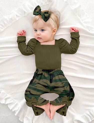 Von kilizo ملابس طفلة ملابس أطفال زهرية للفتيات نفخة طويلة الأكمام مضلع رومبير مضيئة بانت مجموعات طفل أطقم ملابس للفتيات in Kuwait