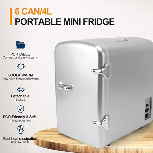 Diydeg Mini Fridge, 4L 6 Can Portable Cooler and Warmer Small Refrigerator for Bedroom, Personal Skincare Fridge for Cosmetics, Beverage, Foods, Dorm, Travel & Car, DC12V AC100-240V (US in Saudi Arabia