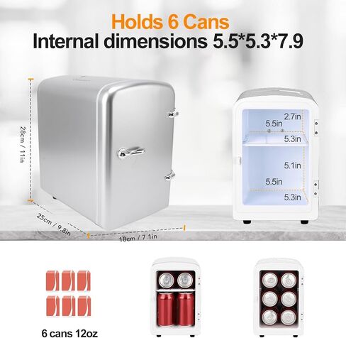 Diydeg Mini Fridge, 4L 6 Can Portable Cooler and Warmer Small Refrigerator for Bedroom, Personal Skincare Fridge for Cosmetics, Beverage, Foods, Dorm, Travel & Car, DC12V AC100-240V (US in Saudi Arabia