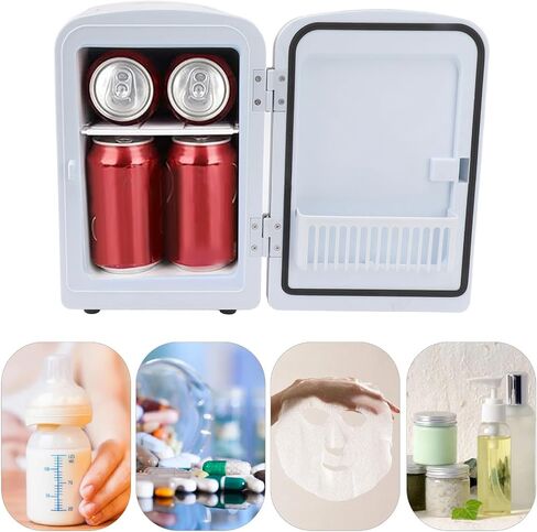 Diydeg Mini Fridge, 4L 6 Can Portable Cooler and Warmer Small Refrigerator for Bedroom, Personal Skincare Fridge for Cosmetics, Beverage, Foods, Dorm, Travel & Car, DC12V AC100-240V (US in Saudi Arabia