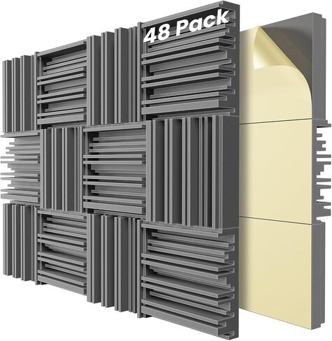 Self-Adhesive Sound Proof Foam Panels 36 Packs,12 X 12 X 2 inch Acoustic Foam,High Resilience Sound Proofing Padding for Wall,Sound Absorbing Panels Suitable for Home,Studio,etc,Black in Saudi Arabia