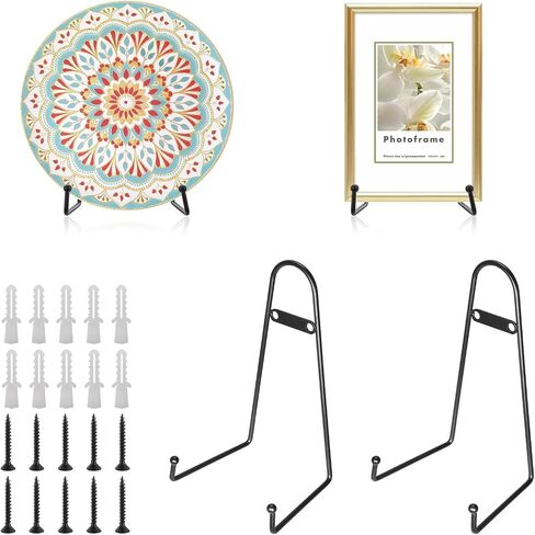 Sumnacon 4Pcs Plate Stands for Display, Metal Wall Mounted Plate Holder with Screws - 6 Inch Plate Display Holder for Plate, Book, Frame,Easel,Picture - Black in Saudi Arabia