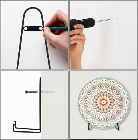 Sumnacon 4Pcs Plate Stands for Display, Metal Wall Mounted Plate Holder with Screws - 6 Inch Plate Display Holder for Plate, Book, Frame,Easel,Picture - Black in Saudi Arabia