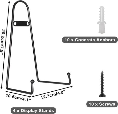 Sumnacon 4Pcs Plate Stands for Display, Metal Wall Mounted Plate Holder with Screws - 6 Inch Plate Display Holder for Plate, Book, Frame,Easel,Picture - Black in Saudi Arabia