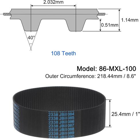 uxcell 185-MXL-100 Timing Belt 232 Teeth Closed Loop Timing Belt 18.5" Length x 1" Wide Belt in Saudi Arabia