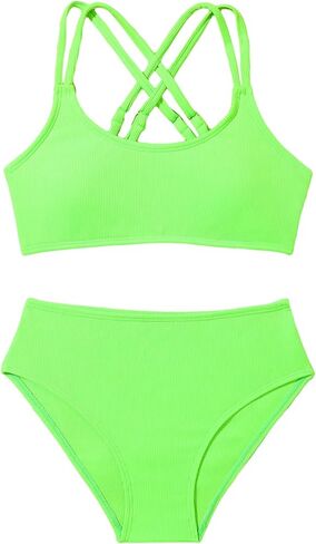OYOANGLE Girl's 2 Piece Heart Print Bikini Swimsuit Spaghetti Strap Criss Cross Tankini Bathing Suits in Saudi Arabia