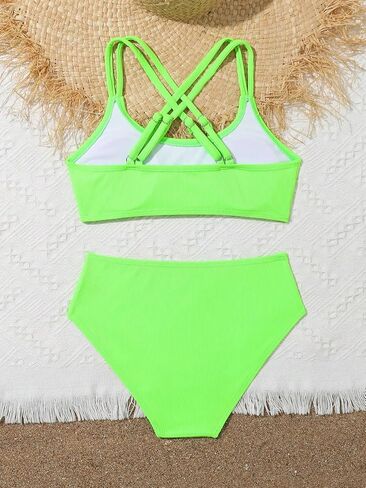 OYOANGLE Girl's 2 Piece Heart Print Bikini Swimsuit Spaghetti Strap Criss Cross Tankini Bathing Suits in Saudi Arabia