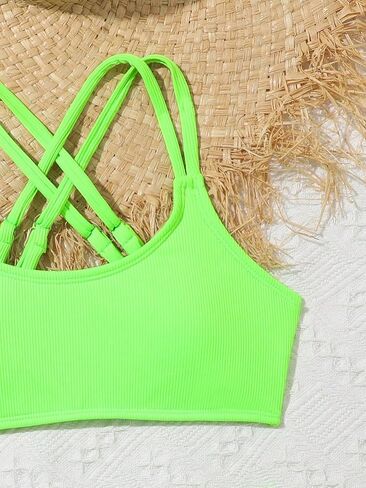 OYOANGLE Girl's 2 Piece Heart Print Bikini Swimsuit Spaghetti Strap Criss Cross Tankini Bathing Suits in Saudi Arabia