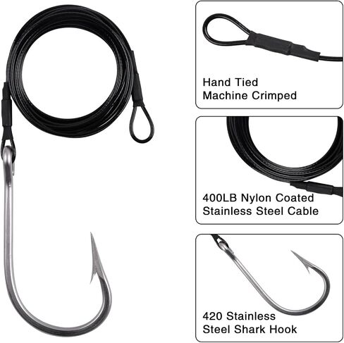 Fishing Shark Rigs Surf Fishing Stainless Steel Cable Leader Wire with Tuna Shark Hooks Saltwater Fishing Deep Sea Hooks Big Fish Shark Leader Rig in Saudi Arabia