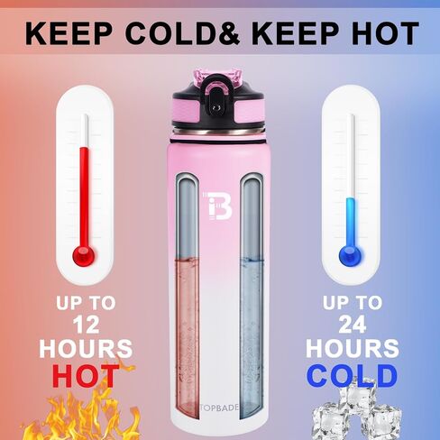 32oz Water Bottle Stainless Steel with Straw, Insulated Water Bottle with Paracord Handle & Spout Lids, Double Wall Sweat-Proof BPA-Free Metal Insulated Flask BLUE BLACK in Saudi Arabia