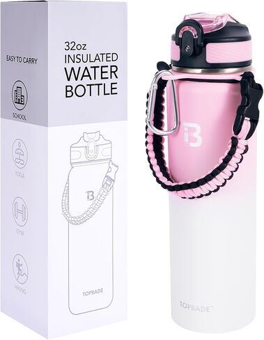 32oz Water Bottle Stainless Steel with Straw, Insulated Water Bottle with Paracord Handle & Spout Lids, Double Wall Sweat-Proof BPA-Free Metal Insulated Flask BLUE BLACK in Saudi Arabia