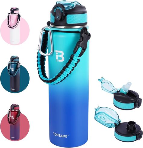 32oz Water Bottle Stainless Steel with Straw, Insulated Water Bottle with Paracord Handle & Spout Lids, Double Wall Sweat-Proof BPA-Free Metal Insulated Flask BLUE BLACK in Saudi Arabia