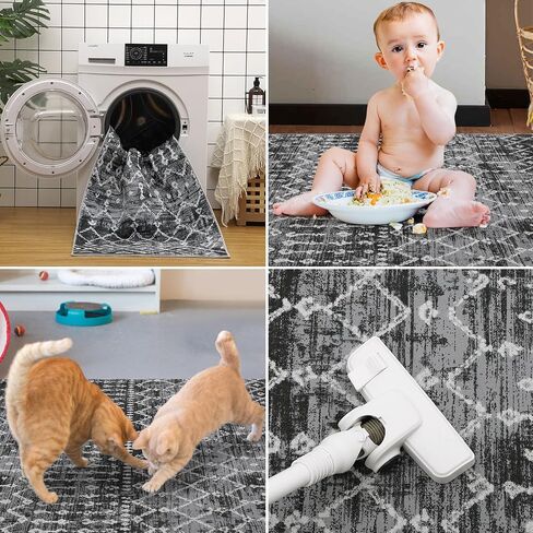 Runner Rug Washable Boho Moroccan Hallway Runner Rug Entryway Rug, Stain Resistant Non-Slip Geometric Distressed Bedroom Rug Runner Entrance Carpet for Laundry Kitchen, Multi, 2' x 6' in Kuwait