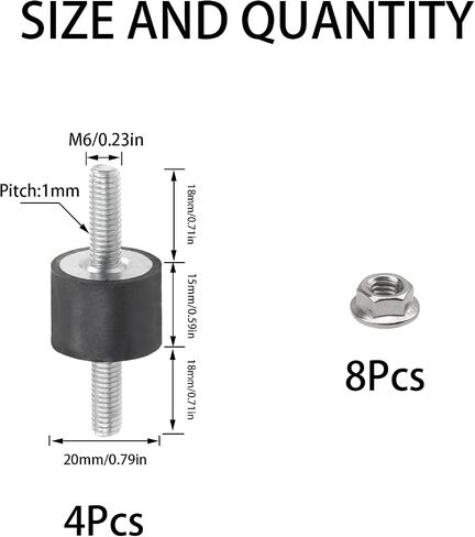 4Pcs M8x23 Rubber Studs Shock Absorber Anti-Vibration Isolator Mounts, 30x20mm Rubber Cylindrical Vibration Isolation Mount with Locknut(VV) in Saudi Arabia