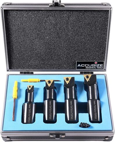 Accusize Industrial Tools 3/4" 4pc Indexable Stubby Length Boring Bar Set, w/Carbide TiN Coated TCMT Inserts and Extra Screws, EJ99-2180 in Saudi Arabia