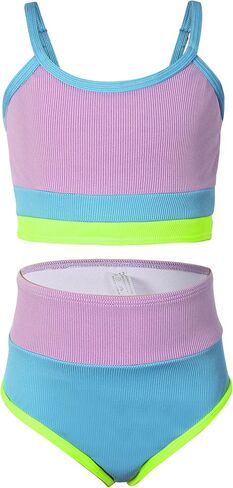 ملابس سباحة تانكيني للفتيات من Adisputent مقاس 7-14 مكونة من قطعتين بخصر عالٍ وجزء سفلي لطيف بألوان كتلة للأطفال لباس سباحة in Kuwait