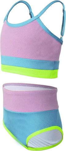 ملابس سباحة تانكيني للفتيات من Adisputent مقاس 7-14 مكونة من قطعتين بخصر عالٍ وجزء سفلي لطيف بألوان كتلة للأطفال لباس سباحة in Kuwait