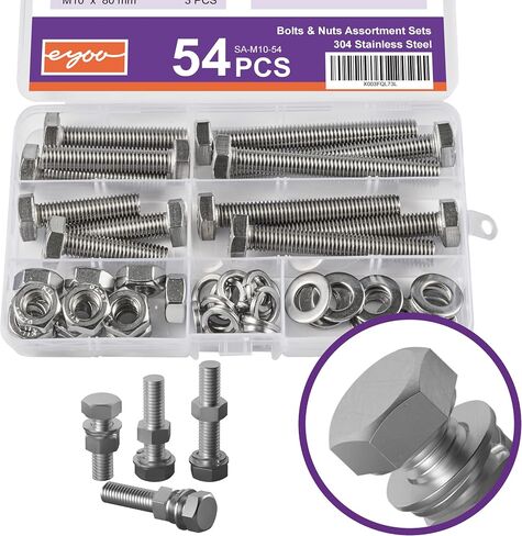100PCS M6 heavy-duty bolt and nut combination set, 304 stainless steel, including The five most common sizes of M6 with screws, nuts, bolts, and washers in Saudi Arabia