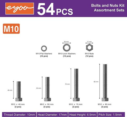 100PCS M6 heavy-duty bolt and nut combination set, 304 stainless steel, including The five most common sizes of M6 with screws, nuts, bolts, and washers in Saudi Arabia