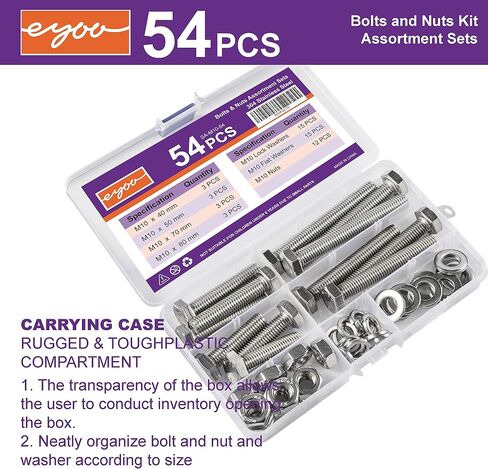 100PCS M6 heavy-duty bolt and nut combination set, 304 stainless steel, including The five most common sizes of M6 with screws, nuts, bolts, and washers in Saudi Arabia