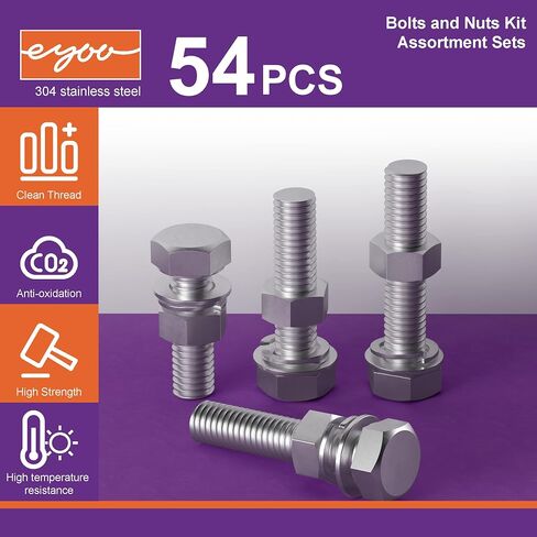 100PCS M6 heavy-duty bolt and nut combination set, 304 stainless steel, including The five most common sizes of M6 with screws, nuts, bolts, and washers in Saudi Arabia