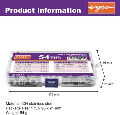 100PCS M6 heavy-duty bolt and nut combination set, 304 stainless steel, including The five most common sizes of M6 with screws, nuts, bolts, and washers in Saudi Arabia