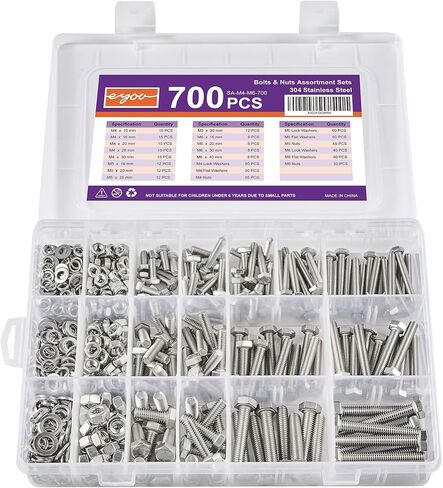 100PCS M6 heavy-duty bolt and nut combination set, 304 stainless steel, including The five most common sizes of M6 with screws, nuts, bolts, and washers in Saudi Arabia
