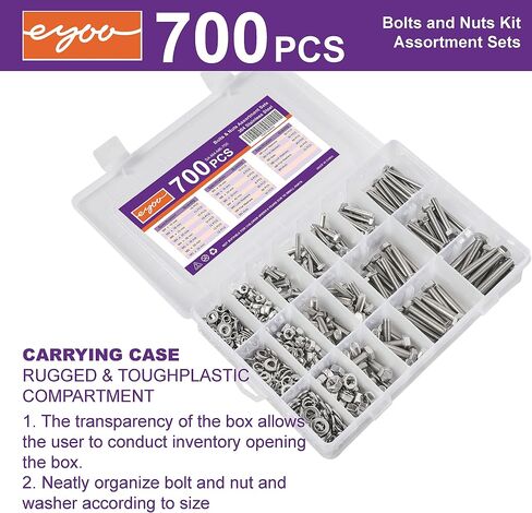 100PCS M6 heavy-duty bolt and nut combination set, 304 stainless steel, including The five most common sizes of M6 with screws, nuts, bolts, and washers in Saudi Arabia