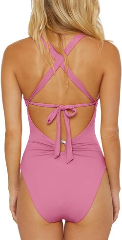 Women's Plunge Halter Maillot One Piece Swimsuit, Adjustable, Tie Back, Bathing Suits in Saudi Arabia