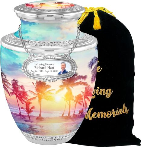 Beach Cremation Urns for Adult Ashes Male Female - Handcrafted Funeral Decorative Urns for Ashes Adult Male with Velvet Bag (Love Beach Memories No Medallion in Saudi Arabia